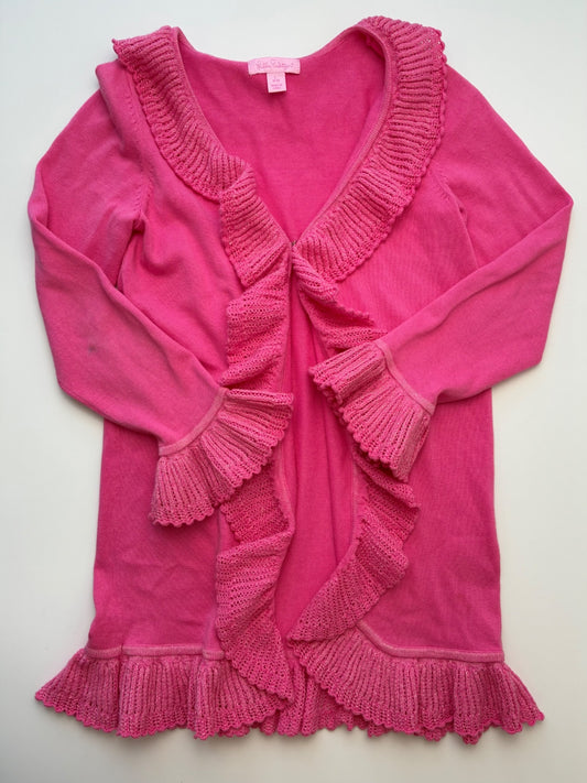 Lilly Pulitzer Sweater - Pink Metallic Ruffle Open Cardigan | size 8/10