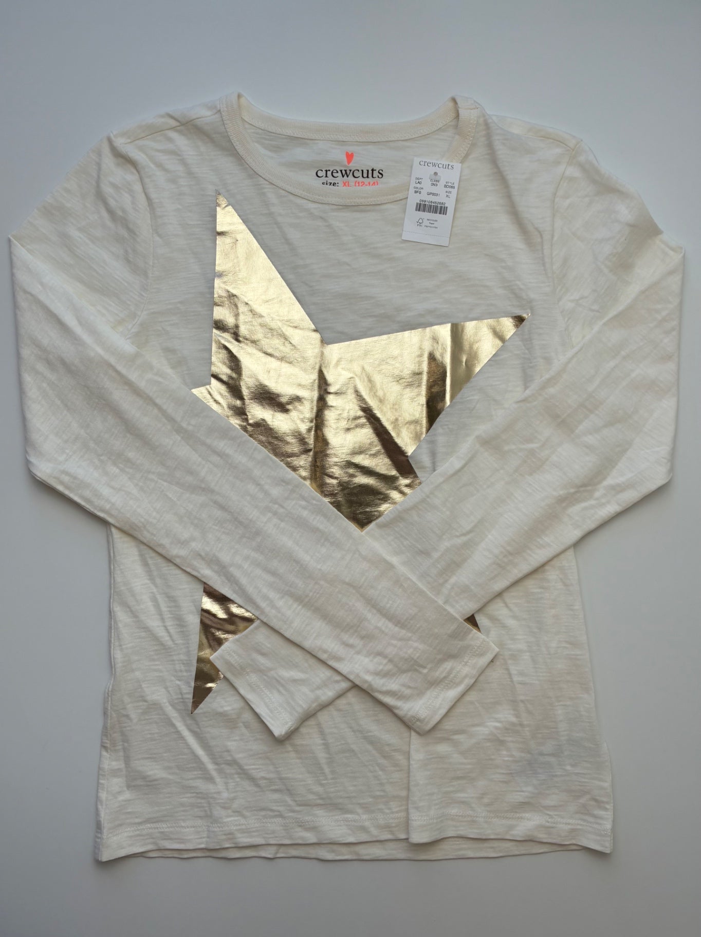 Crewcuts Long Sleeve T-Shirt - Cream Metallic Star | size 12/14