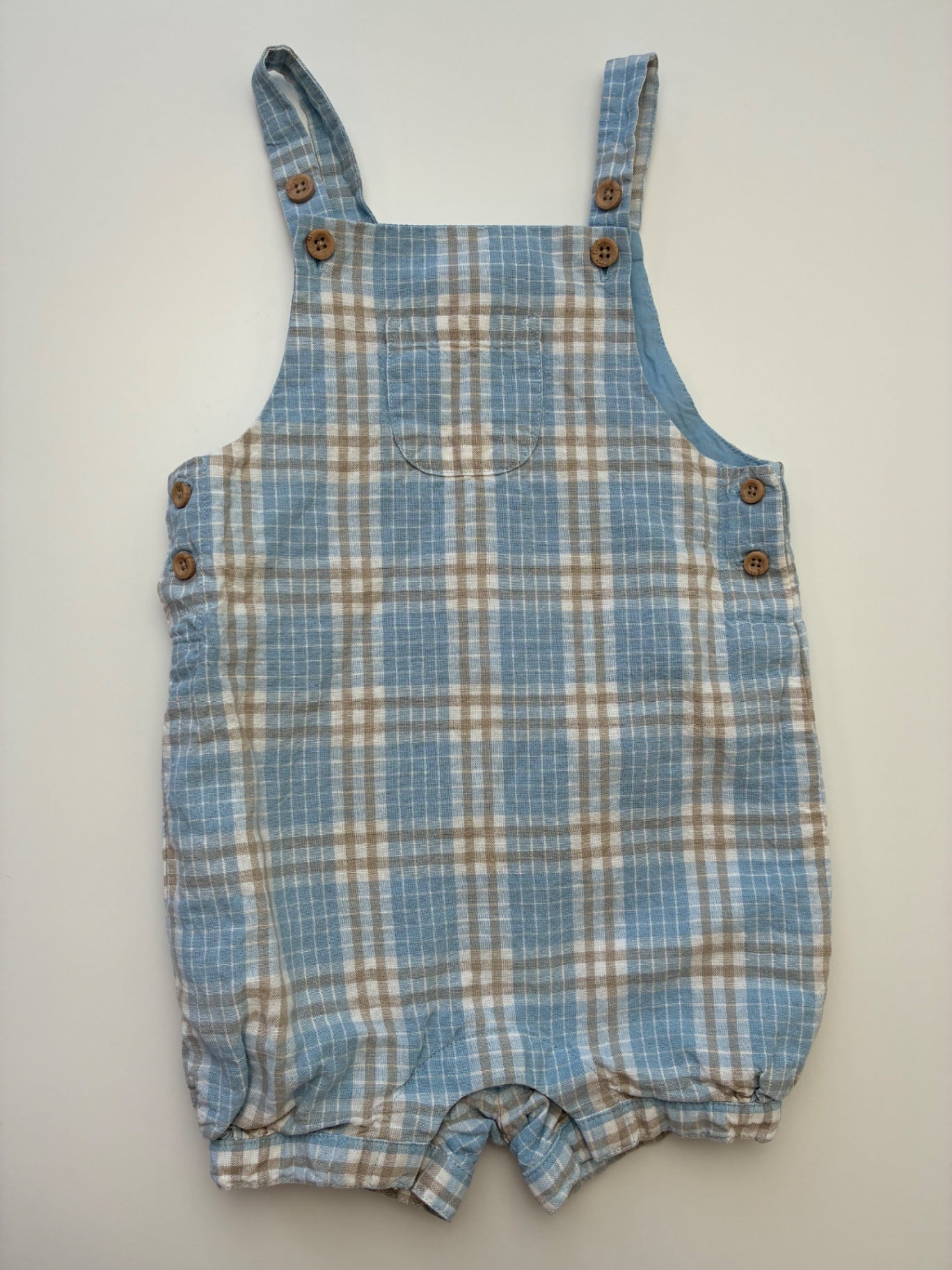 Janie and Jack Onesie - Blue Plaid Overalls | size 18 - 24 Months
