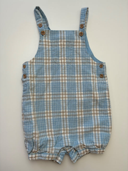 Janie and Jack Onesie - Blue Plaid Overalls | size 18 - 24 Months