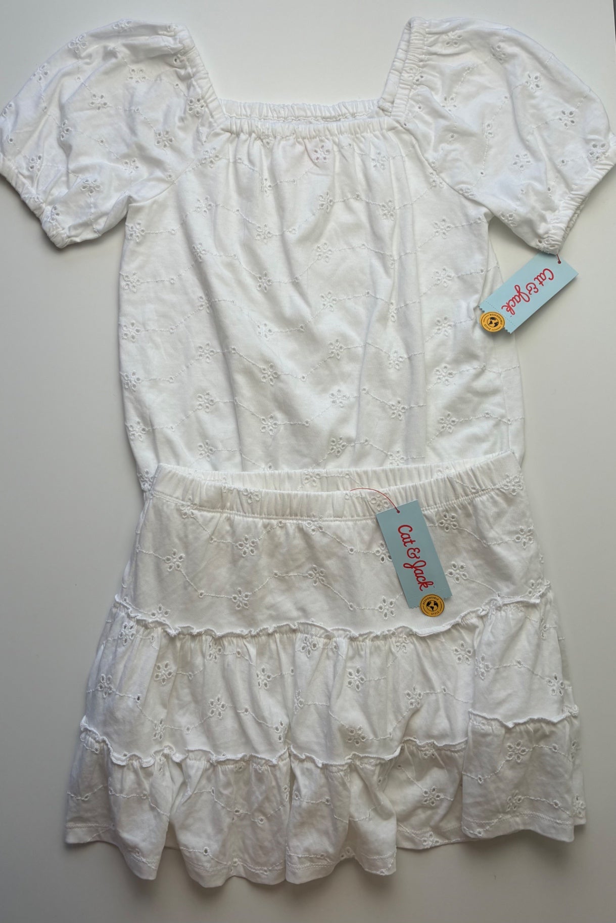 Cat & Jack 2 Piece Ensemble - White Eyelet Blouse + Skirt | size 10/12