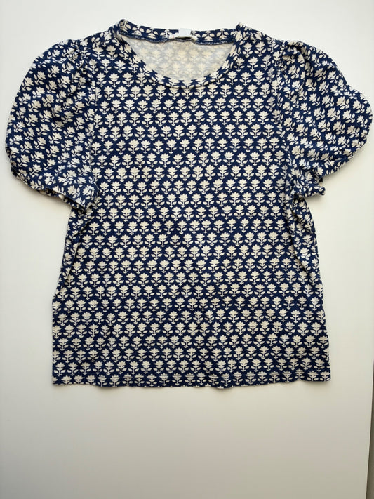 Crewcuts Shirt - Navy Blue Floral Puff Sleeve | size 12