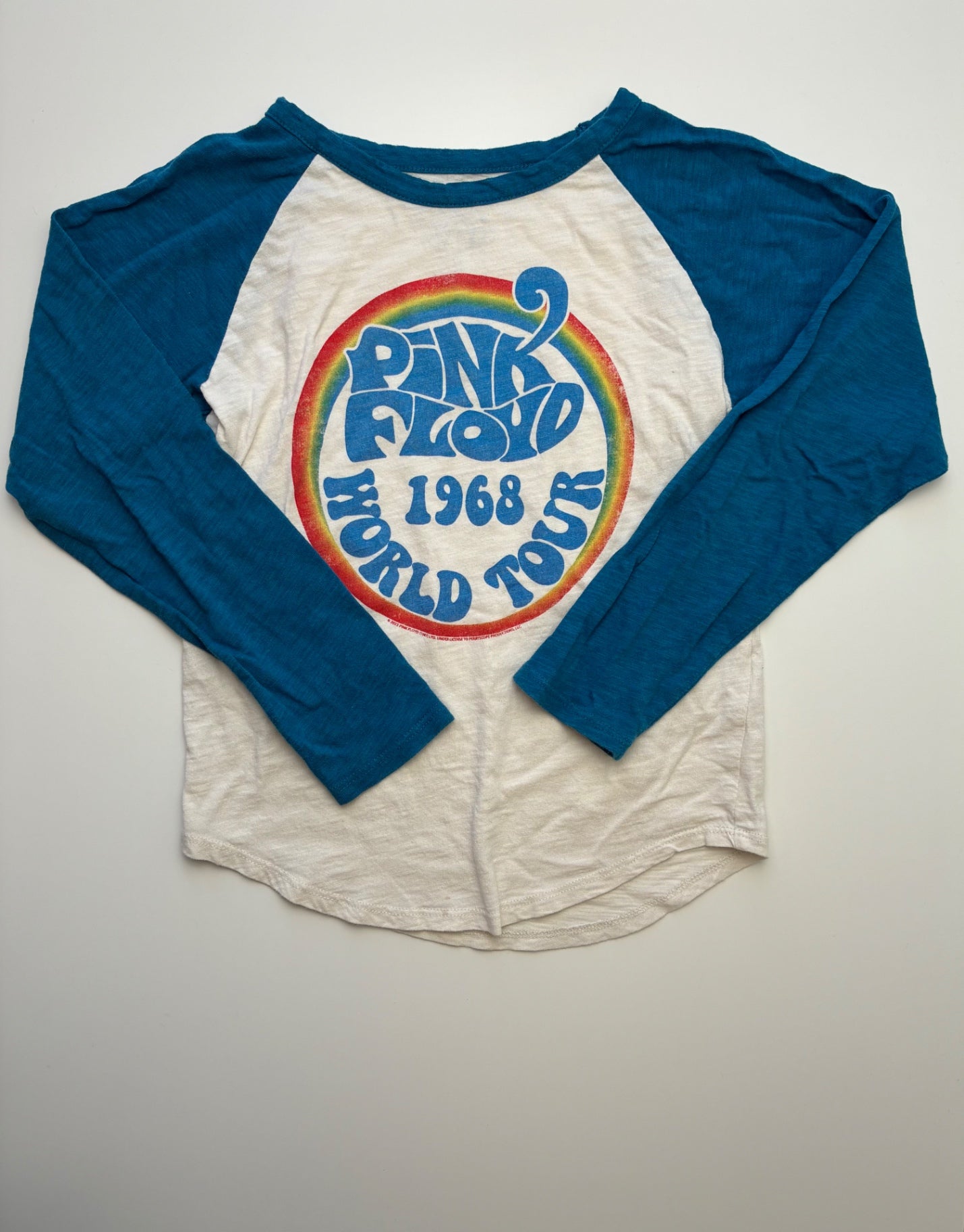 Chaser Long Sleeve T-Shirt - White/Blue 'Pink Floyd World Tour' Raglan Sleeve | size 8