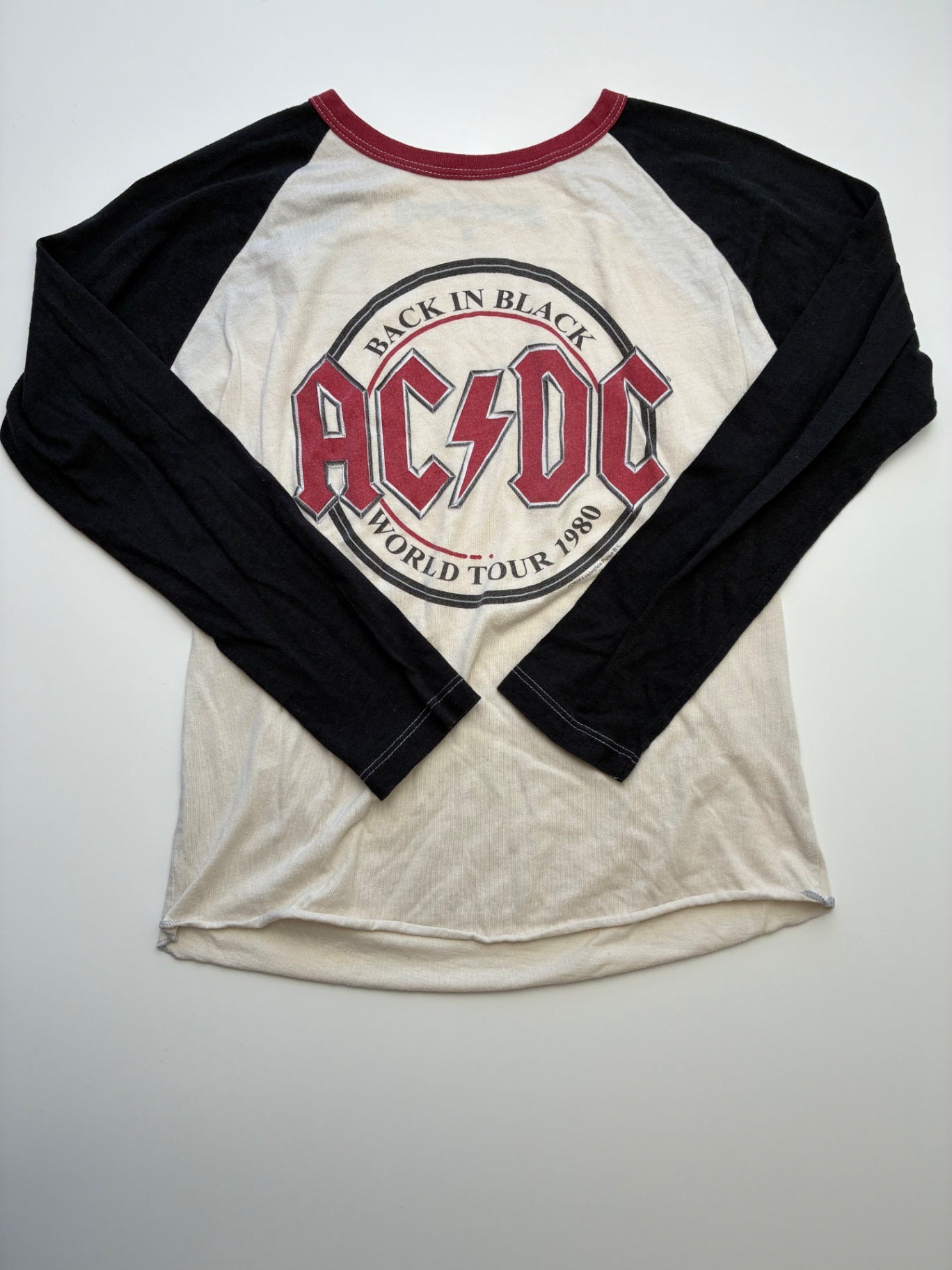 Rowdy Sprout Long Sleeve T-Shirt - Cream 'AC/DC Back in Black' | size 8