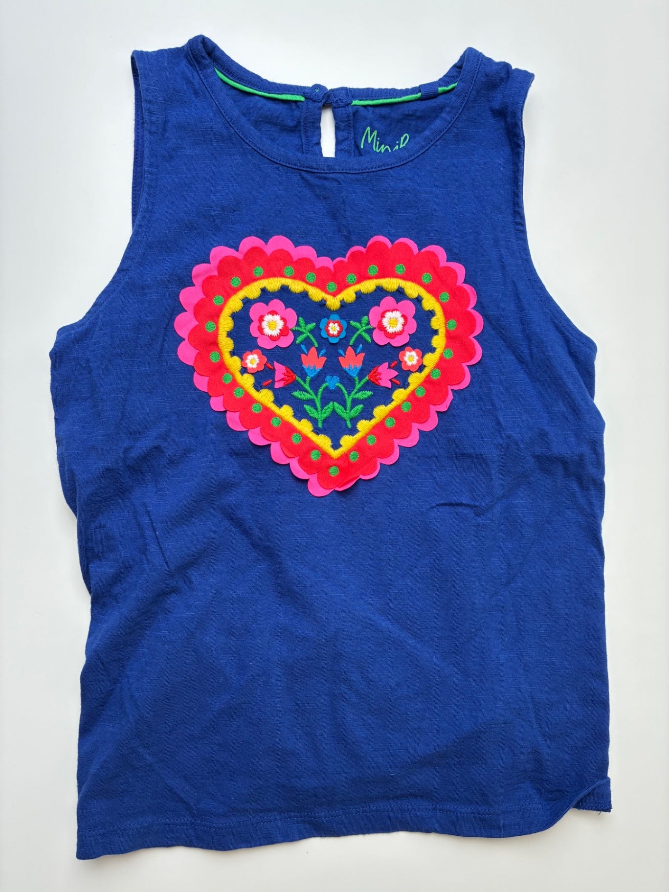 Mini Boden Tank Top - Blue Flowers + Heart | size 8/9