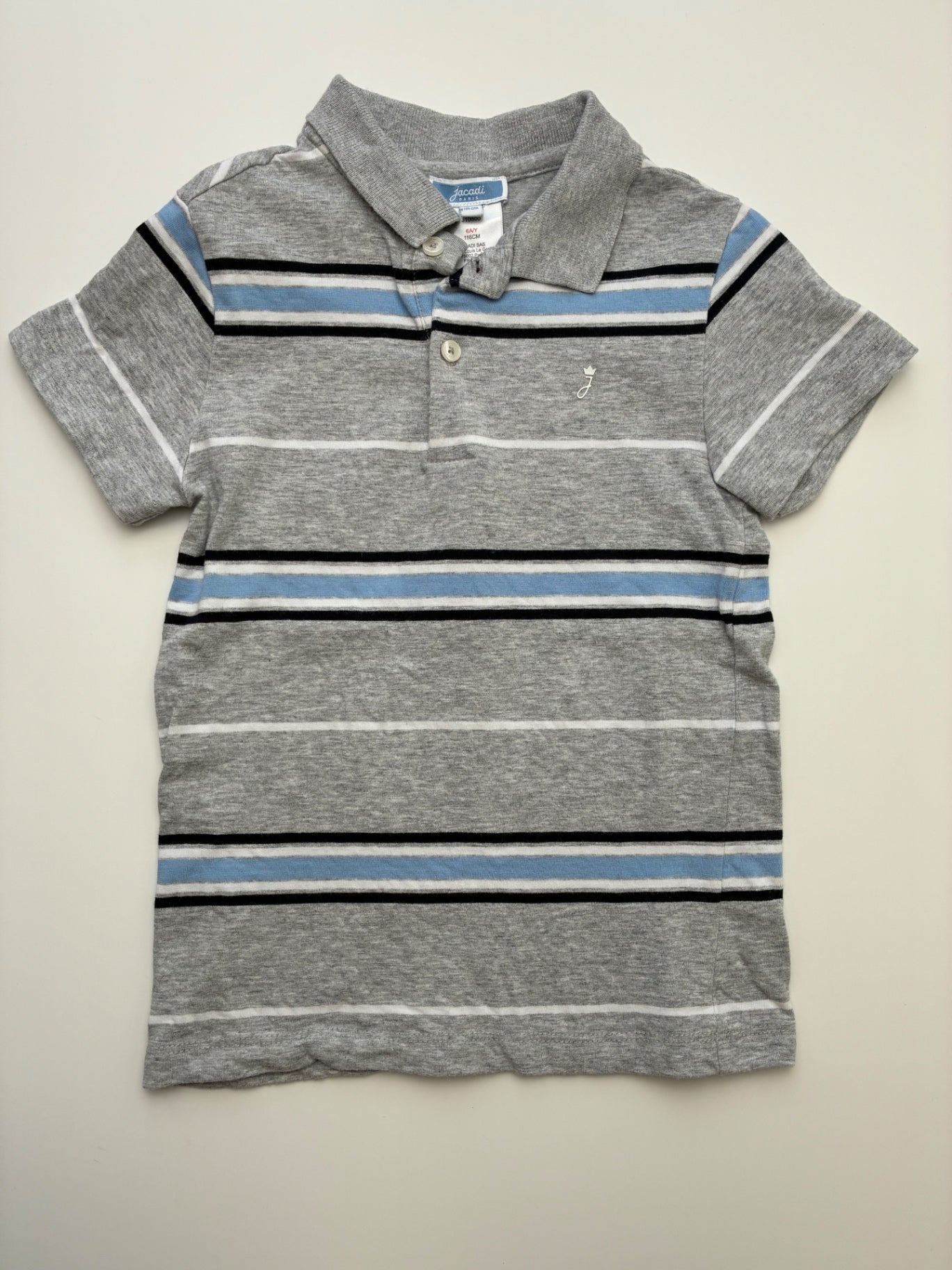 Jacadi Shirt - Gray Striped Polo | size 6