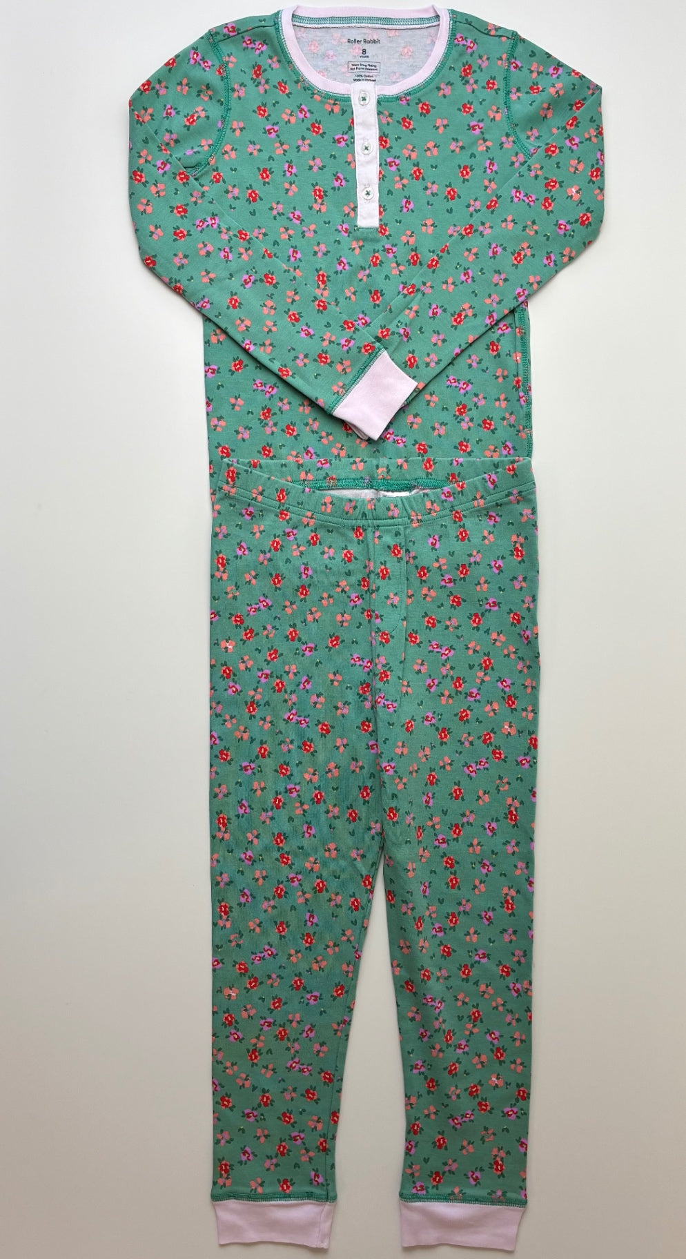 Roller Rabbit 2 Piece Ensemble - Green Floral Pajamas | size 8