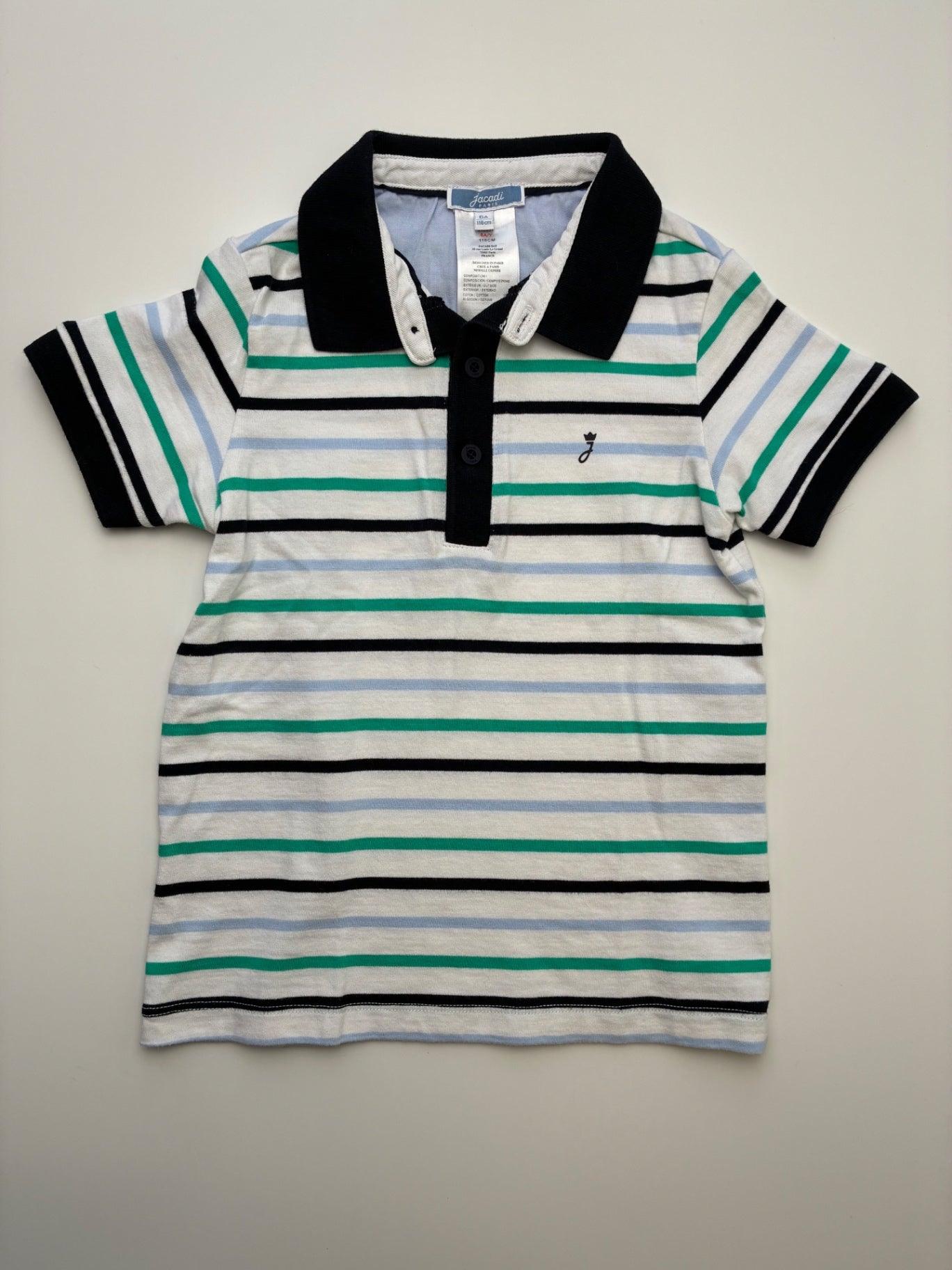 Jacadi Shirt - White Striped Polo | size 6