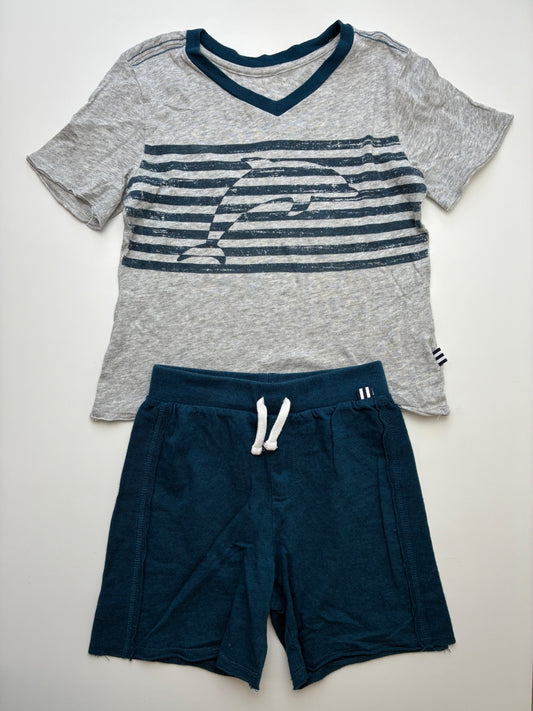 Splendid 2 Piece Ensemble - Blue Striped T-Shirt + Shorts | size 5T/6