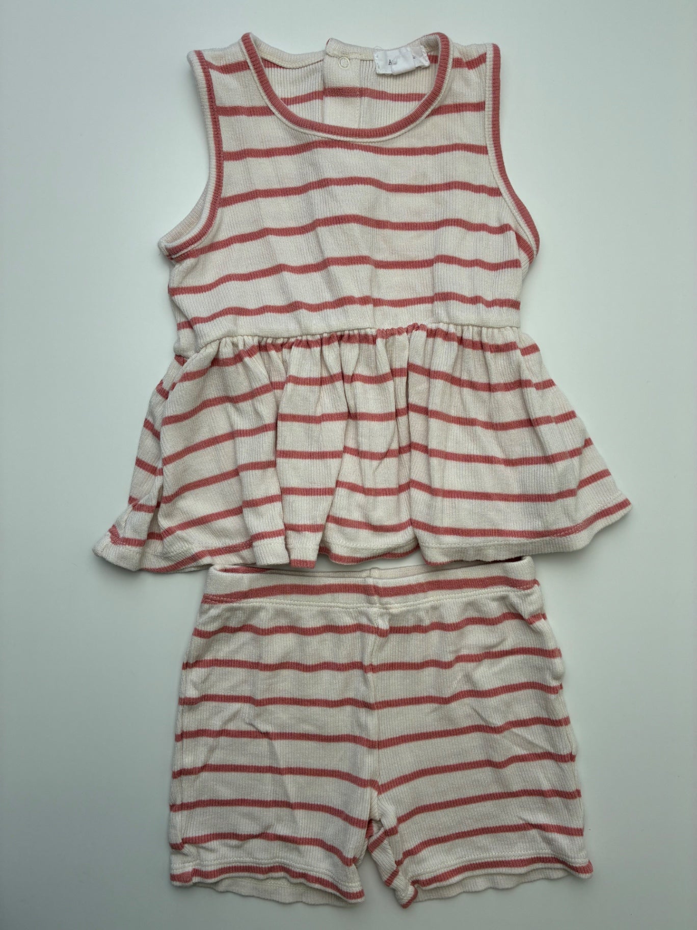 Angel Dear 2 Piece Ensemble - Pink Striped Tank Top + Shorts | size 3T