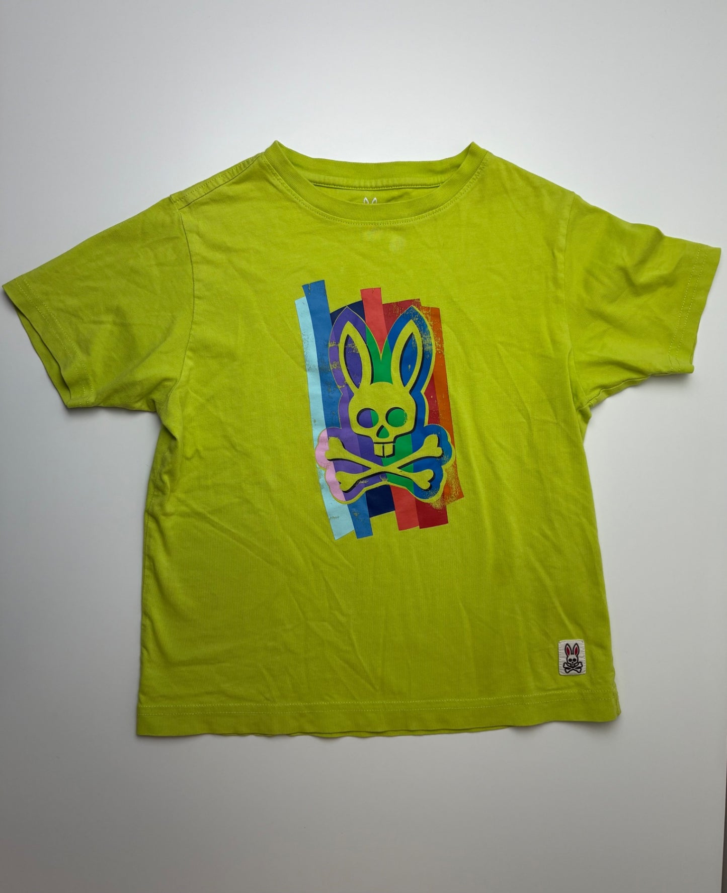 Psycho Bunny T-Shirt - Green Bunny Skull + Crossbones | size 7/8