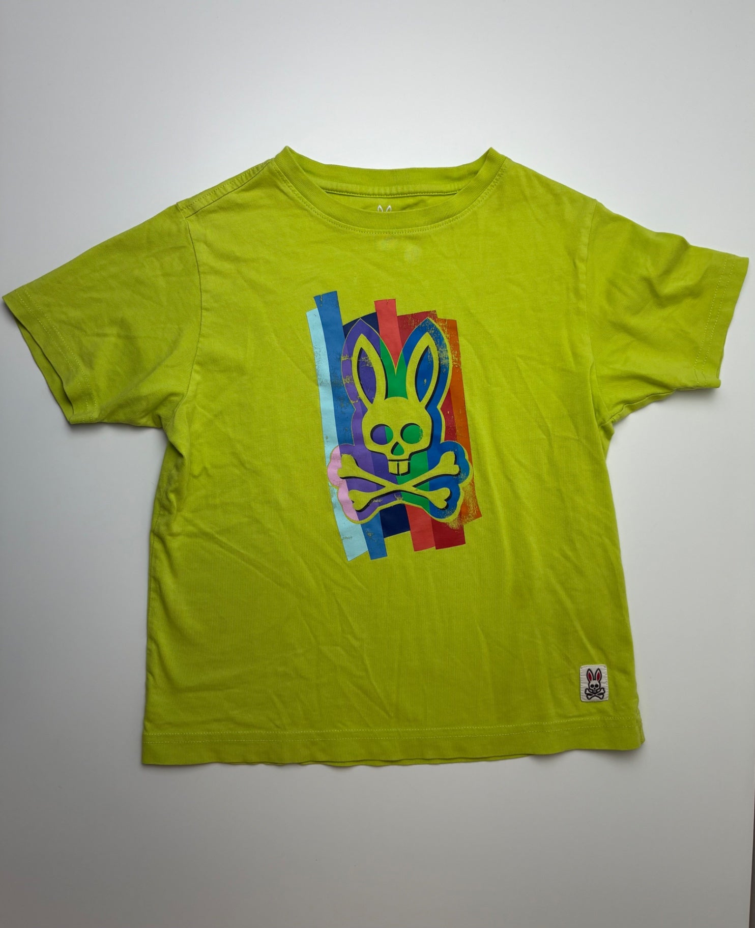 Psycho Bunny T-Shirt - Green Bunny Skull + Crossbones | size 7/8