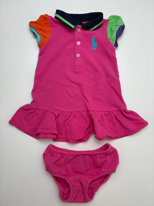 Ralph Lauren 2 Piece Ensemble - Pink Polo Dress + Bloomers | size 9 Months