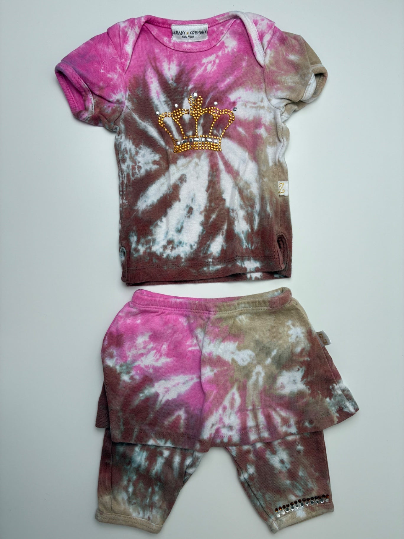 Z'Baby Company 2 Piece Ensemble - Pink Tie Dye T-Shirt + Skirt w/ Leggings | size 9 Months