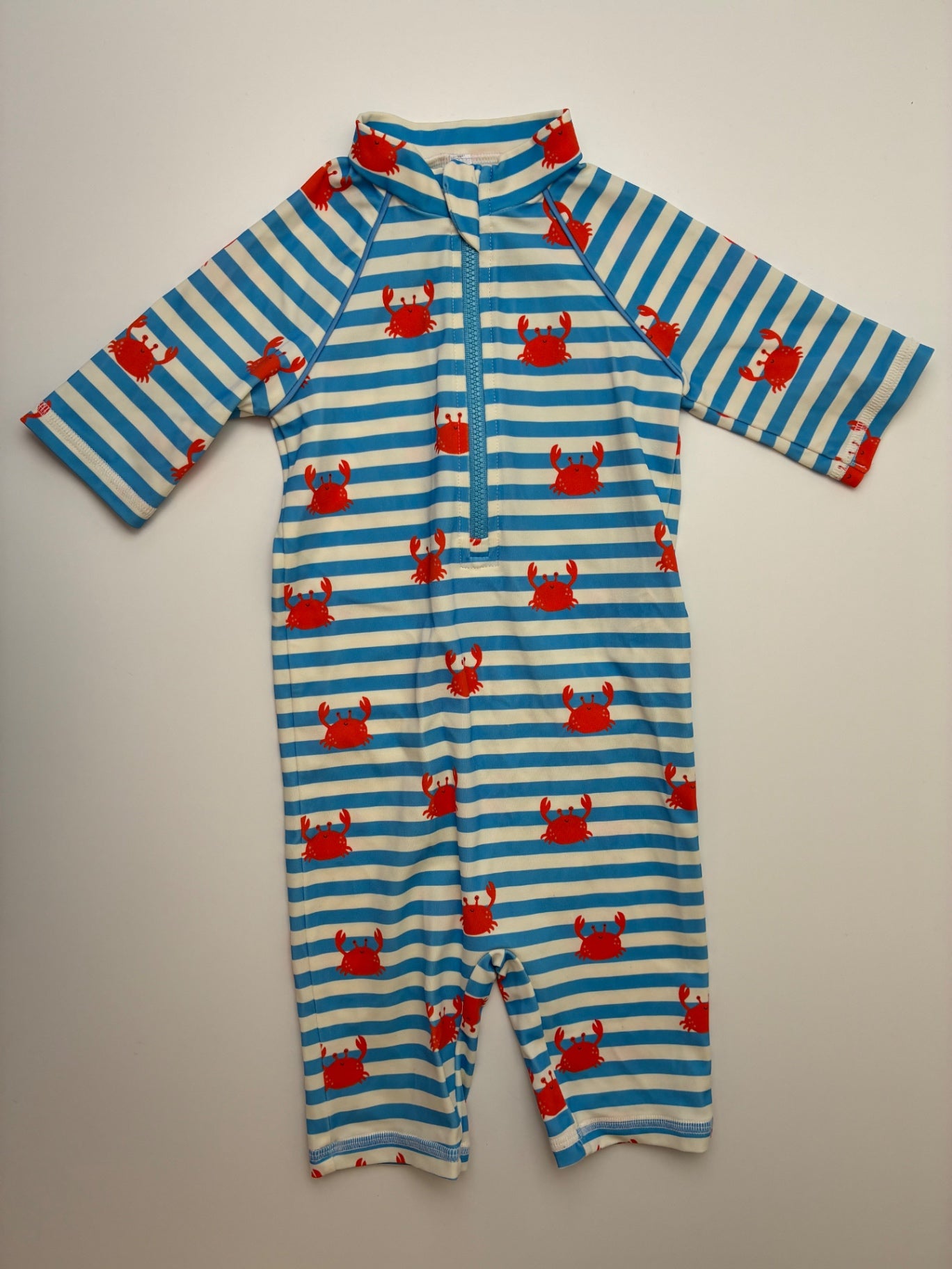 Baby Boden Swimsuit - Blue Stripes + Crabs Rash Guard UPF 40+ | size 6 - 9 Months