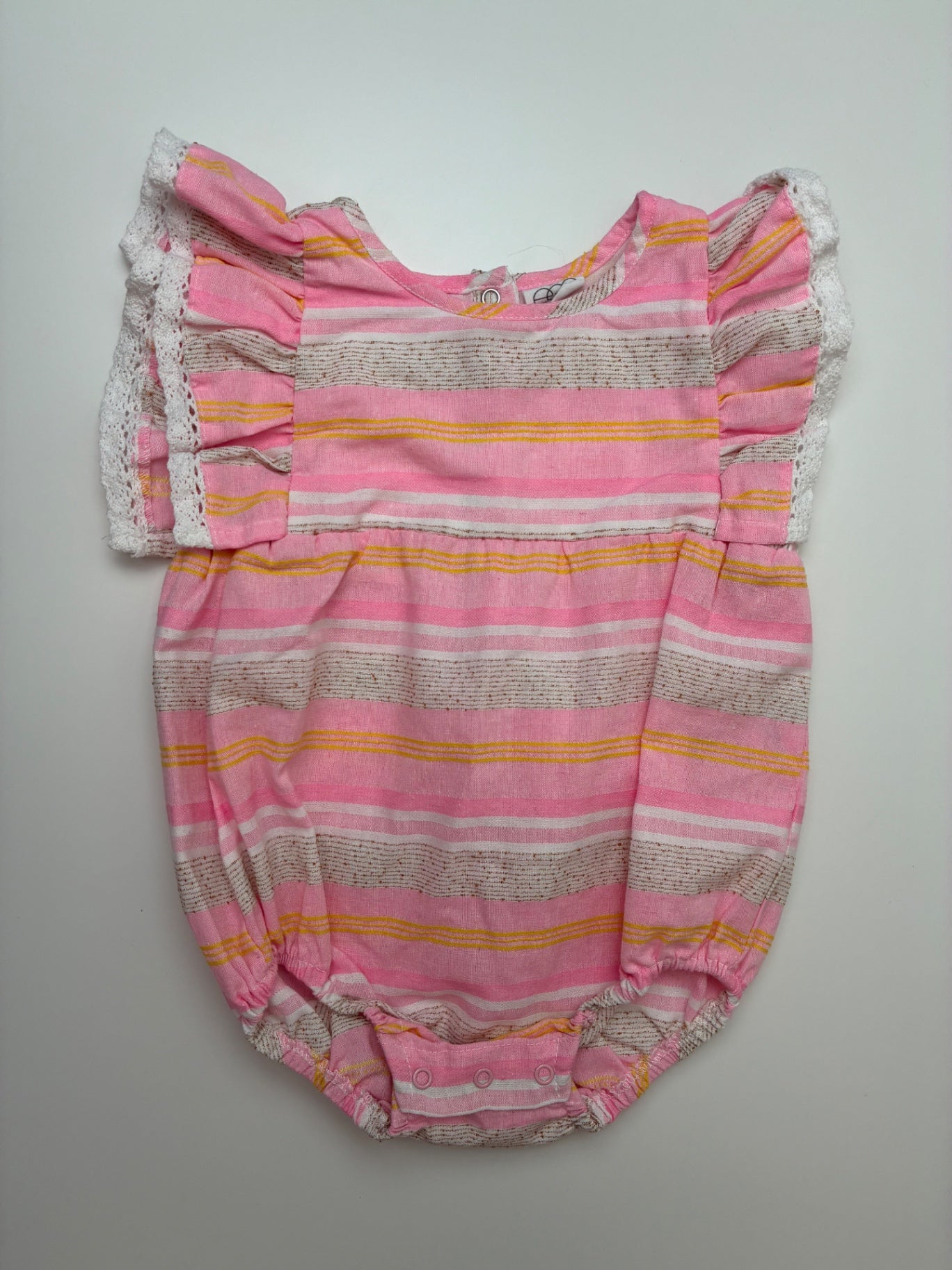 EGG New York Onesie - Pink Striped Bubble | size 6 Months