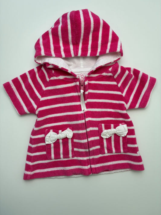 Ruffle Butts Dress - Pink Striped Terry Cover Up w/ Hood | size 3 - 6 Months