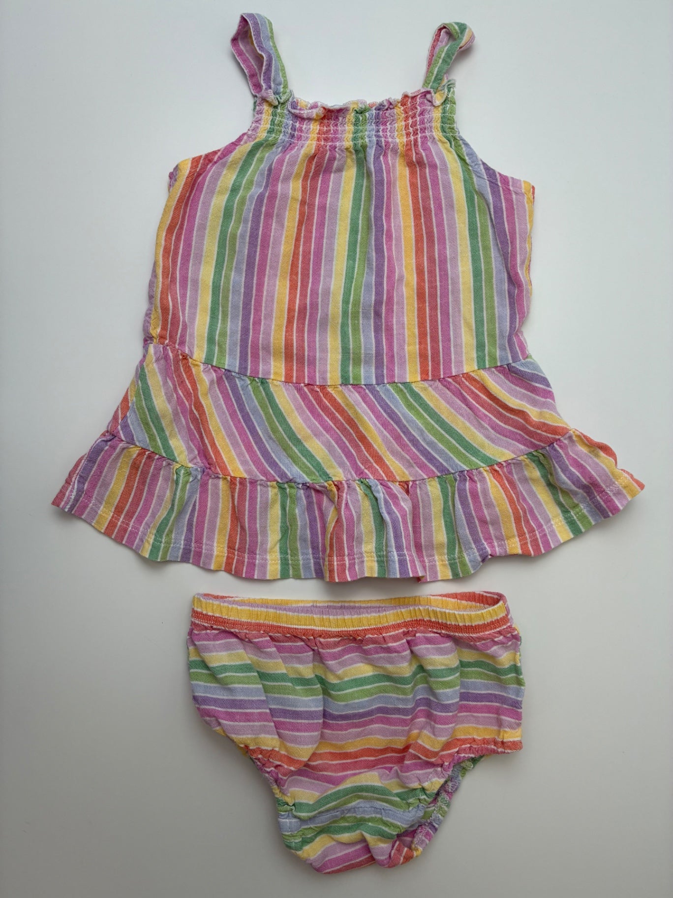 Splendid 2 Piece Ensemble - Multicolor Striped Dress + Bloomers | size 6 - 12 Months