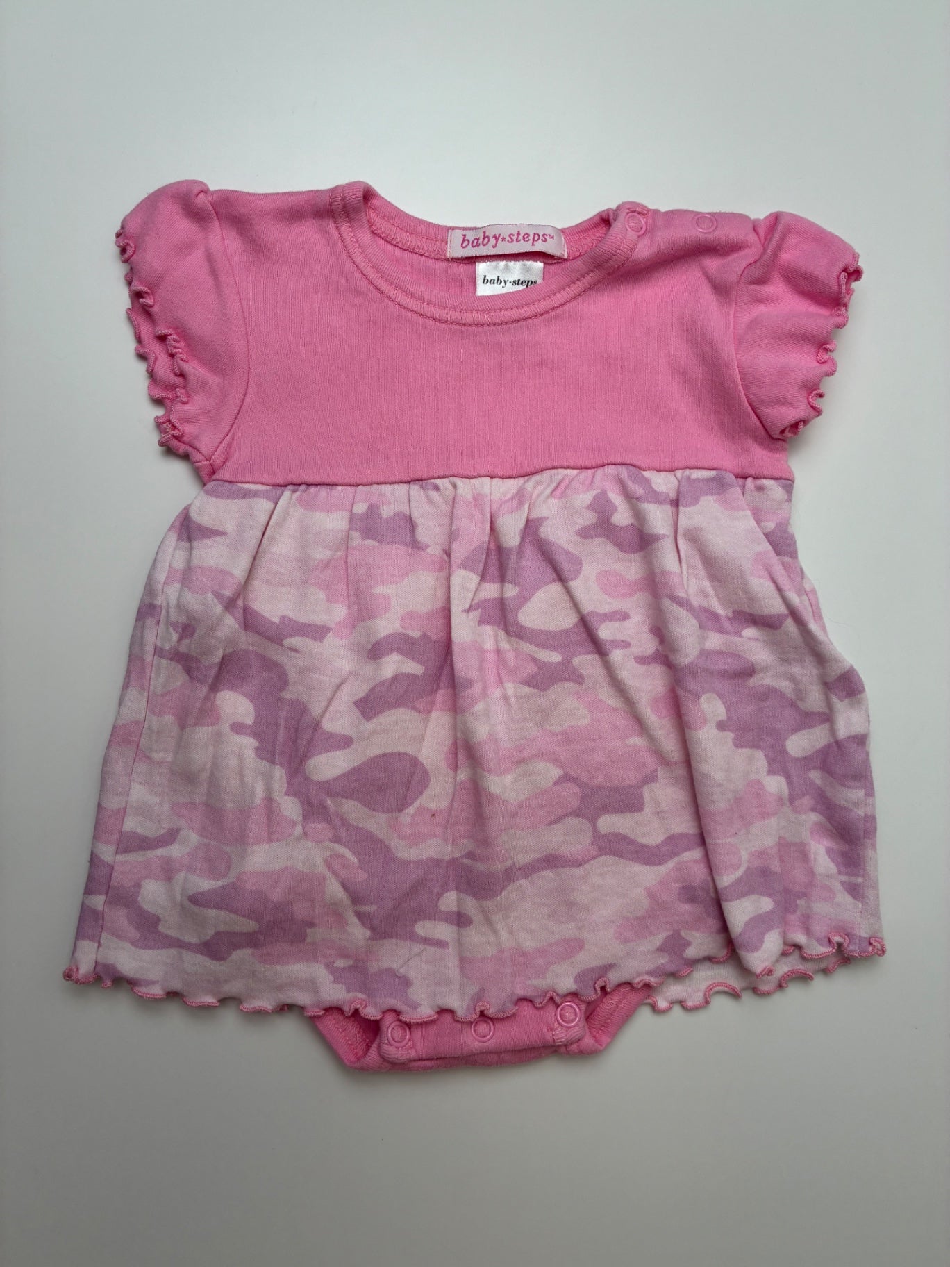 Baby Steps Onesie - Pink Camouflage Skirt | size 9 Months