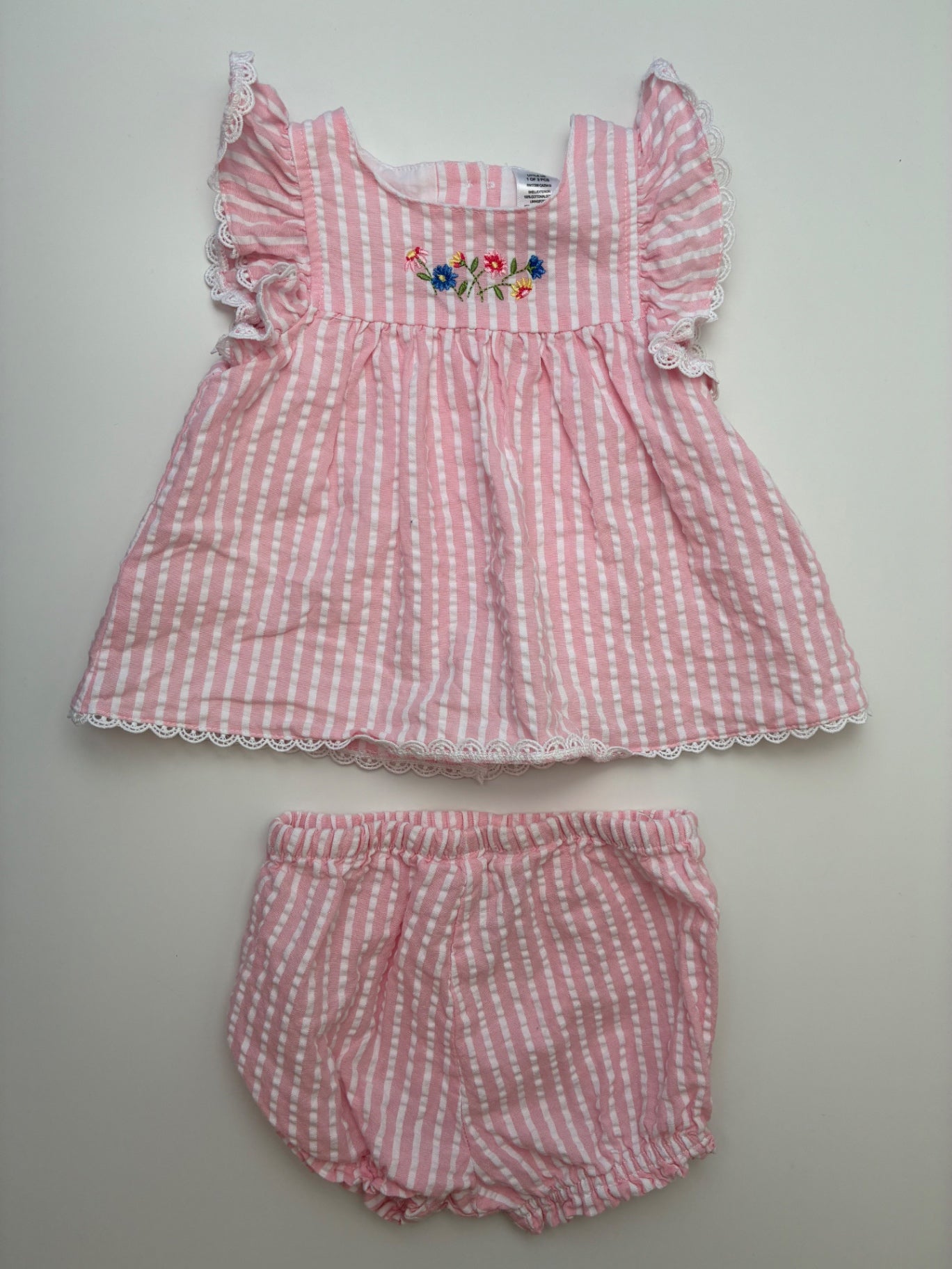 Little Me 2 Piece Ensemble - Pink Striped Dress + Bloomers | size 6 Months