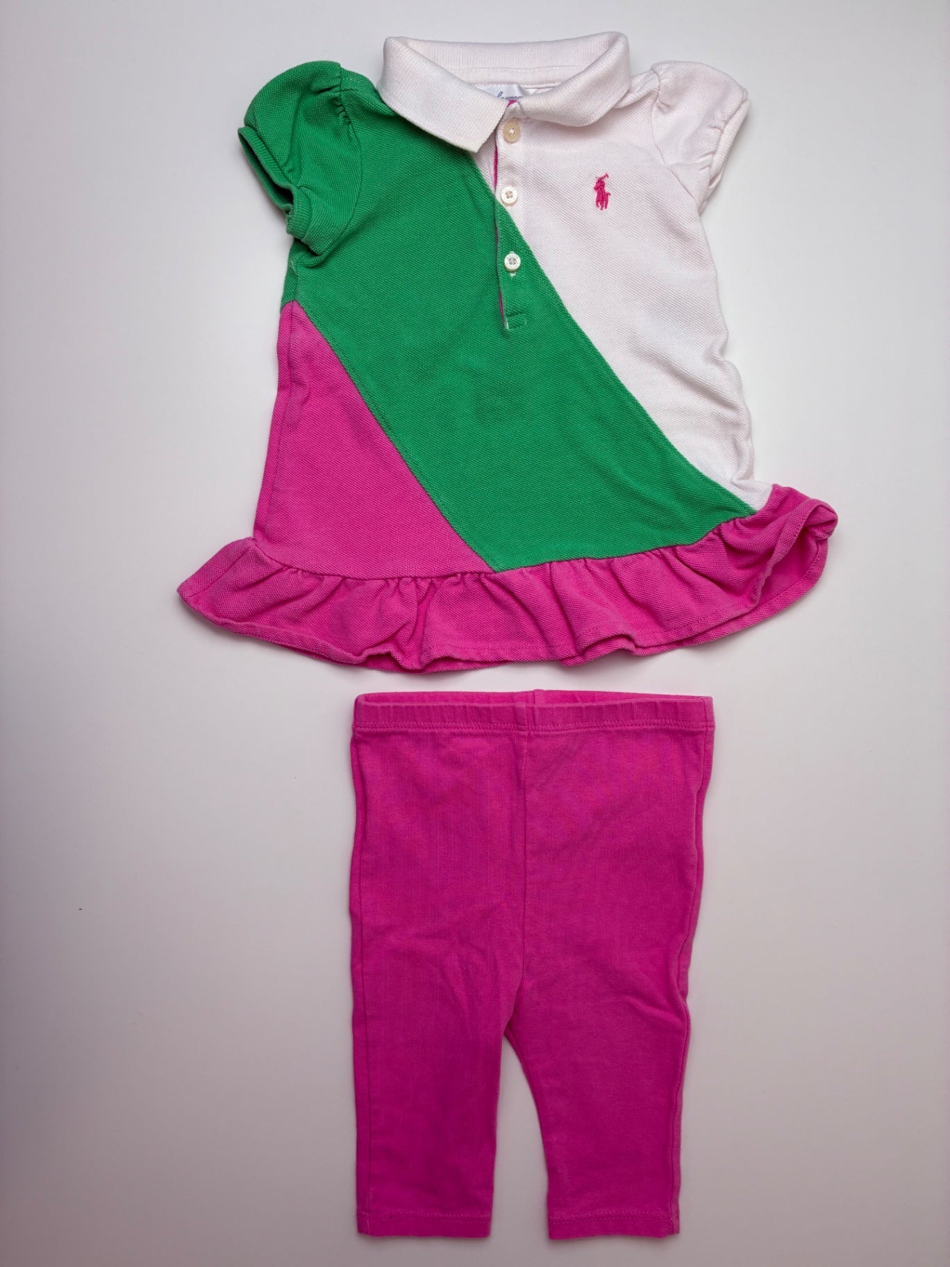 Ralph Lauren 2 Piece Ensemble - Pink Polo Dress + Leggings | size 9 Months