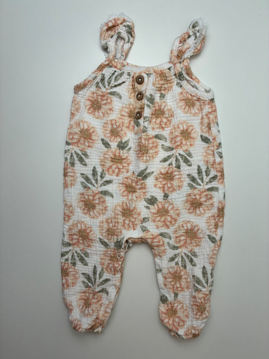Emily and Oliver Onesie - White Floral Gauze | size 6 - 9 Months