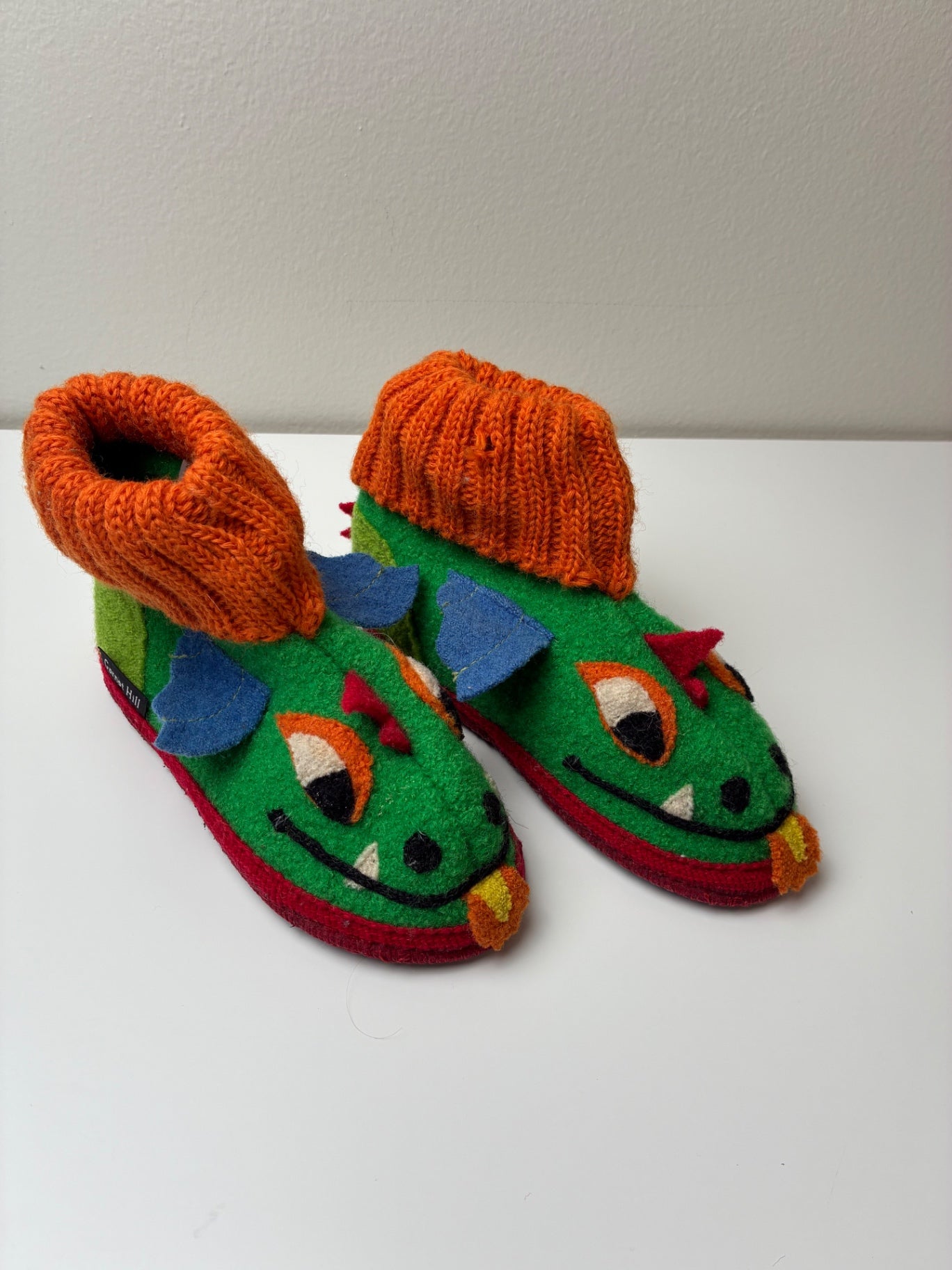 Garnet Hill Shoes - Green 100% Wool Dragon Slippers | size Shoe 11
