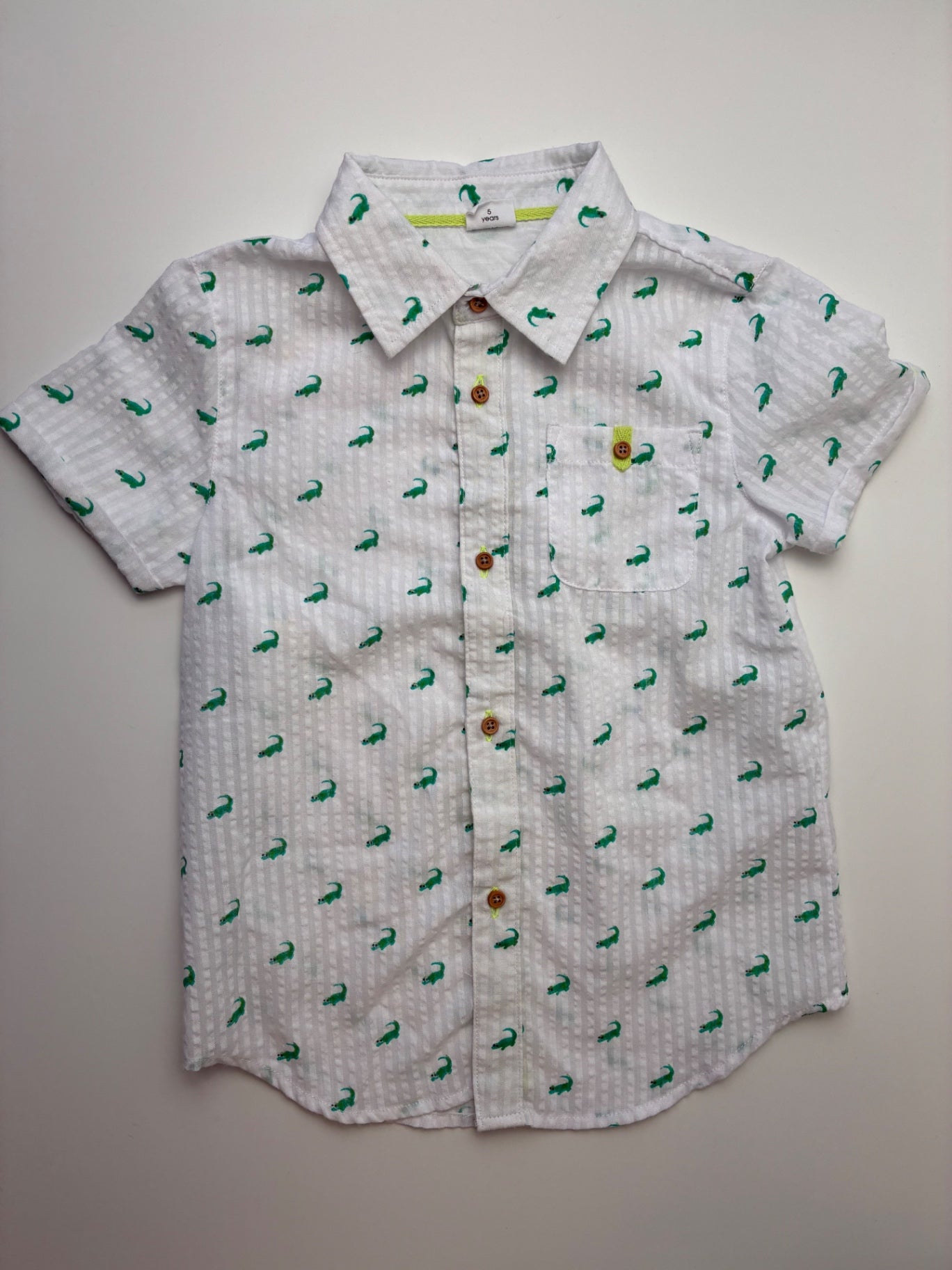 EGG New York Shirt - White Crocodile Short Sleeve Button Up | size 5T