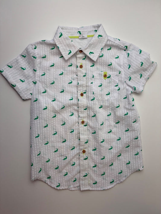 EGG New York Shirt - White Crocodile Short Sleeve Button Up | size 5T