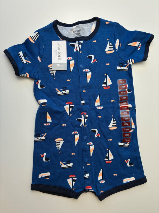 Carter's Onesie - Blue Sailboats + Pelicans | size 18 Months