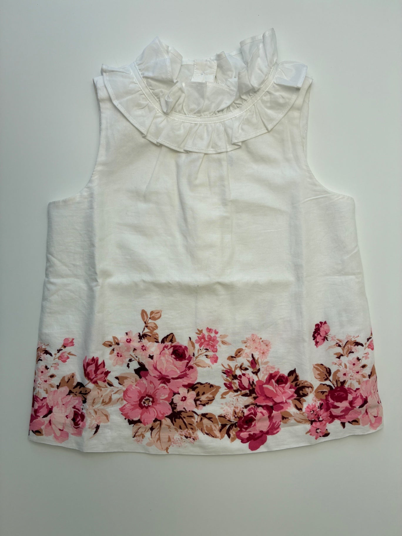 Janie and Jack Shirt - White Sleeveless Floral Blouse | size 2T
