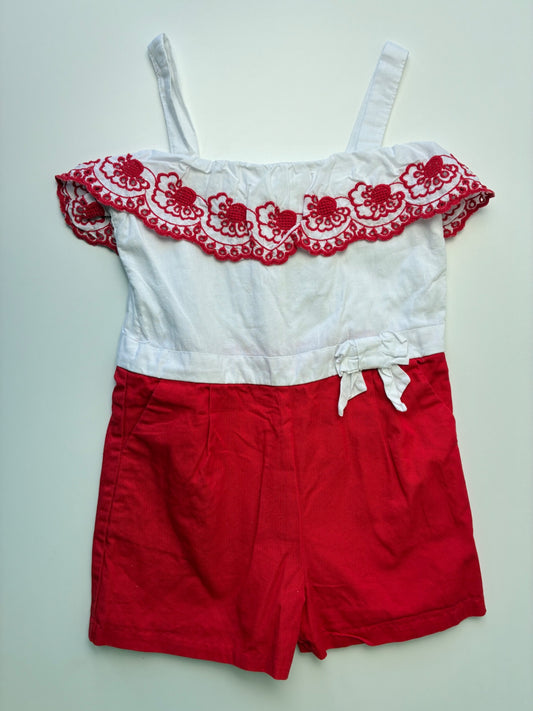Janie and Jack Romper - Red Sleeveless + Embroidered Ruffle | size 3T