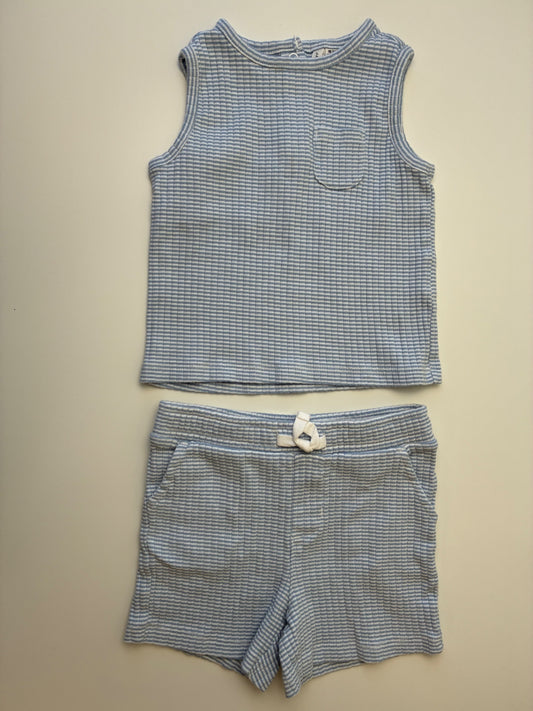 Janie and Jack 2 Piece Ensemble - Blue Striped Tank Top + Shorts | size 18 - 24 Months
