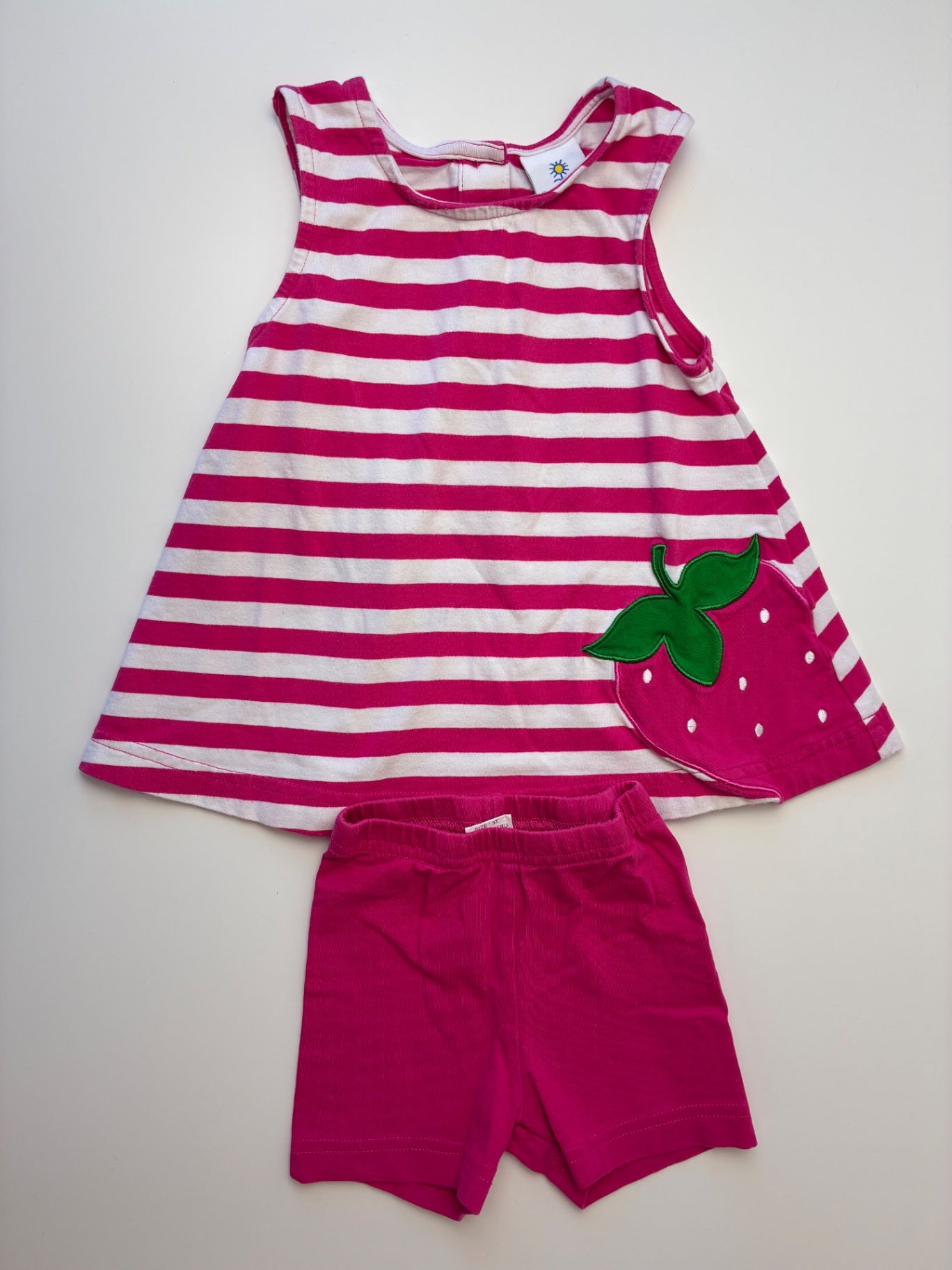 Florence Eiseman 2 Piece Ensemble - Pink Striped Strawberry Tank Top + Biker Shorts | size 3T