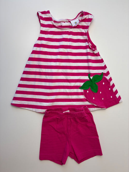 Florence Eiseman 2 Piece Ensemble - Pink Striped Strawberry Tank Top + Biker Shorts | size 3T