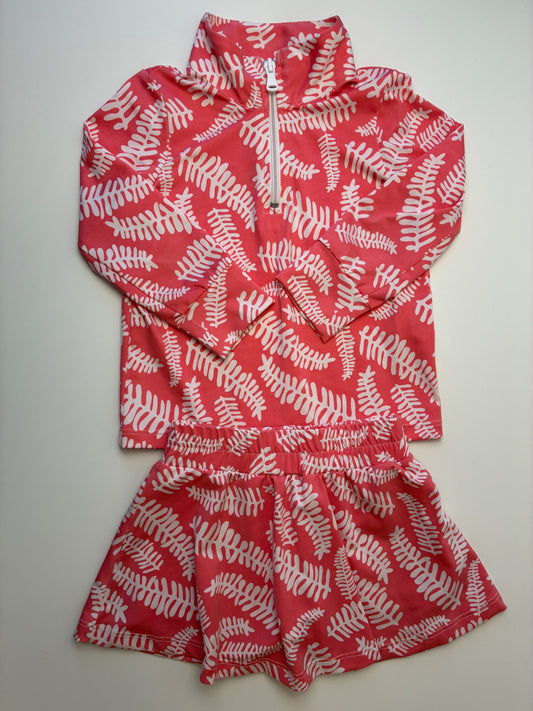 Duffield Lane 2 Piece Ensemble - Pink Fern Leaf 1/4 Zip + Skort | size 3T