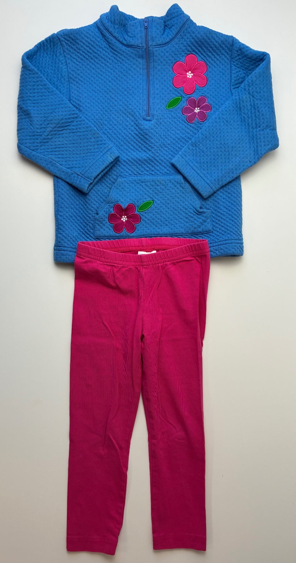 Florence Eiseman 2 Piece Ensemble - Blue Pointelle 1/4 Zip + Leggings | size 5T
