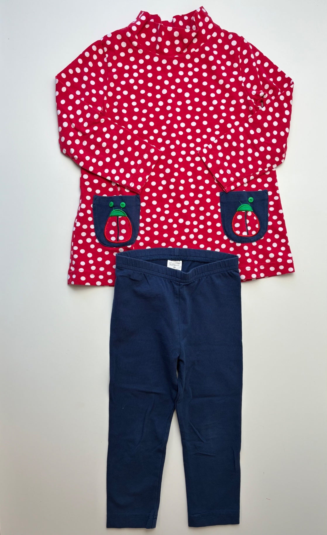 Florence Eiseman 2 Piece Ensemble - Red Polka Dot Turtleneck Tunic + Leggings | size 4T
