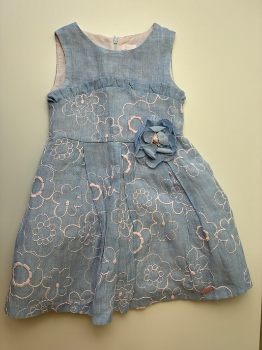 Baby A Dress - Blue Embroidered Flowers | size 4T