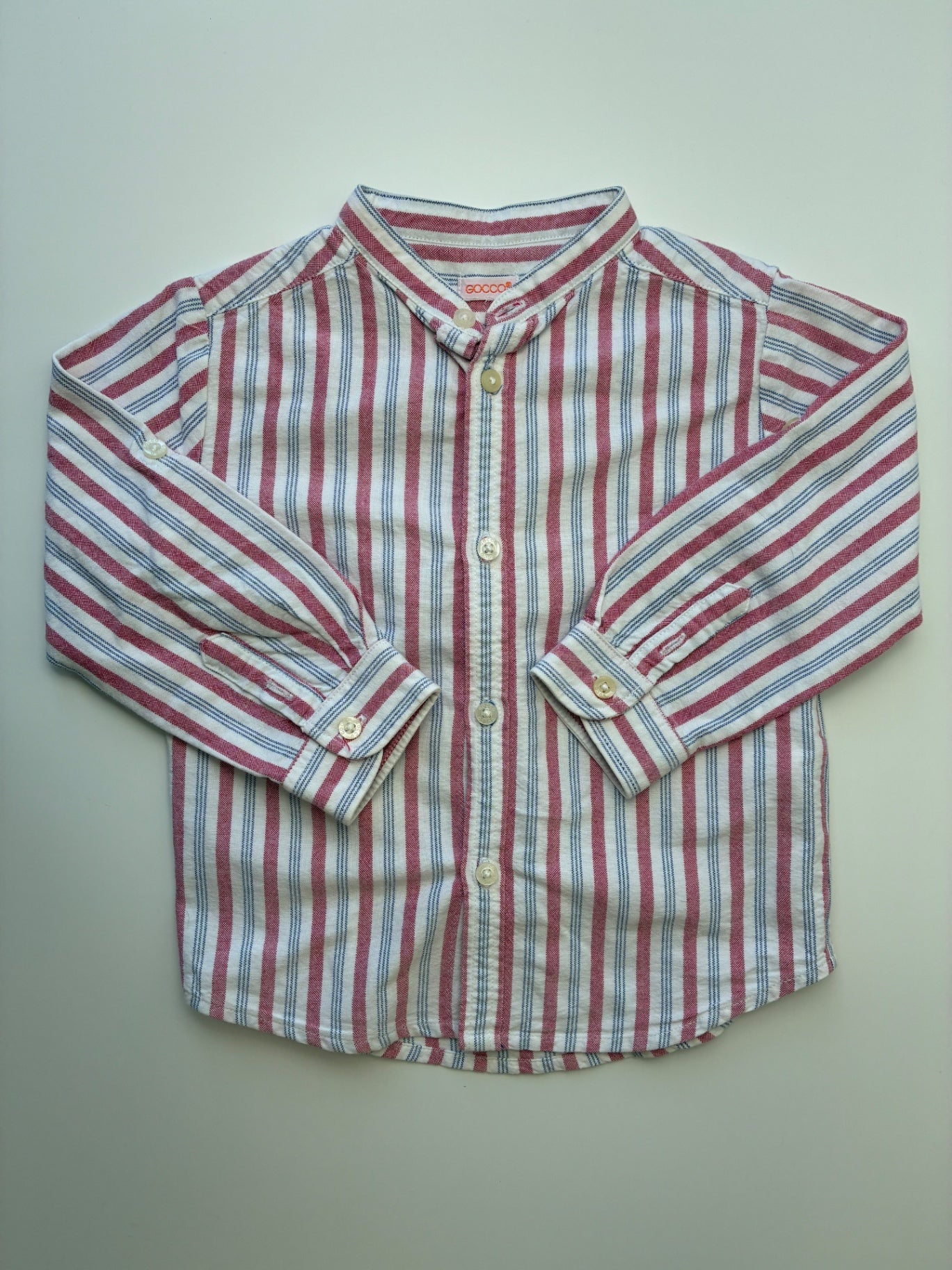 Gocco Shirt - Red Collarless Striped Button Up | size 2T