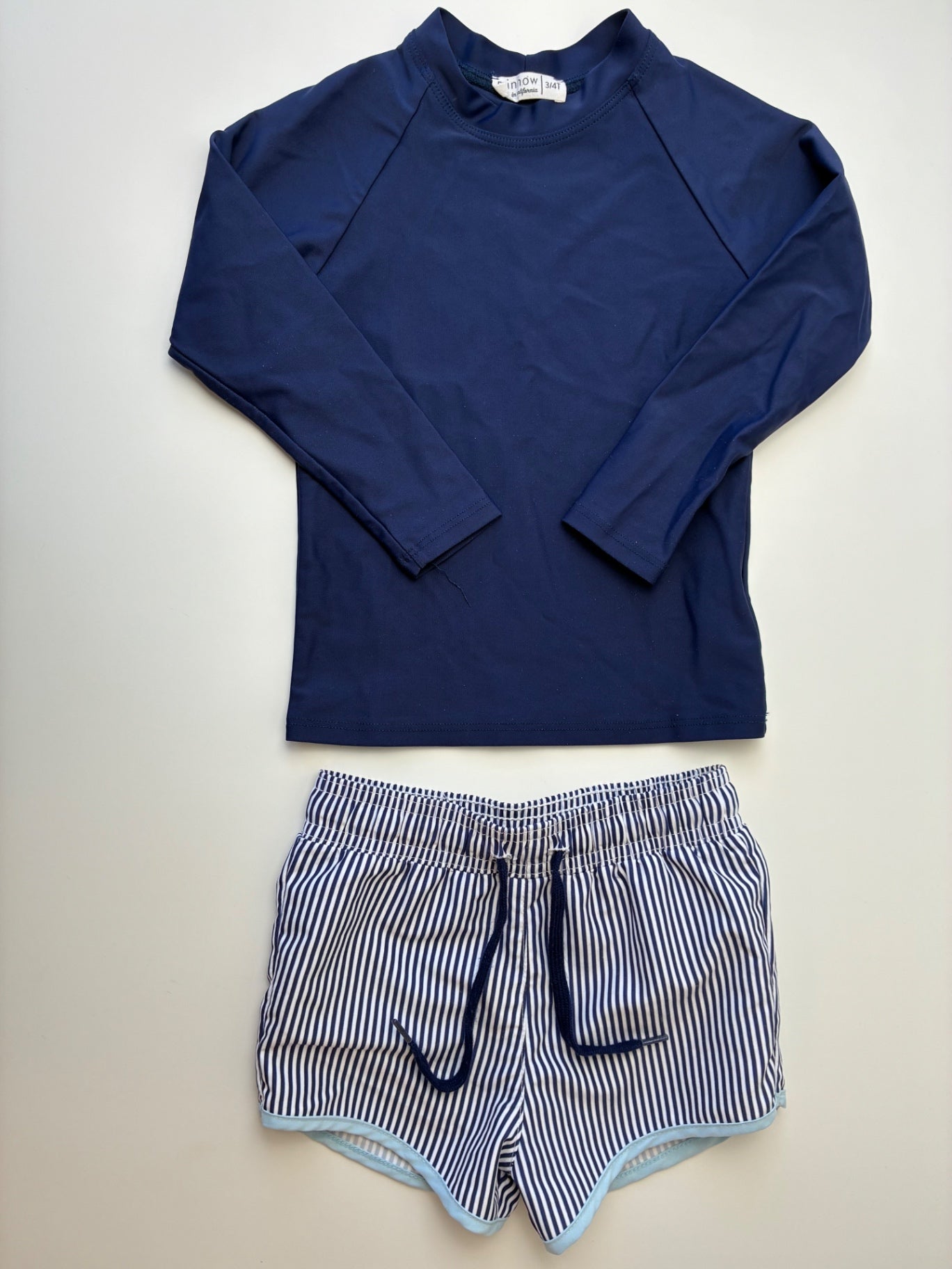 Minnow 2 Piece Ensemble - Navy Blue Swim Shirt + Board Shorts | size 3T/4T