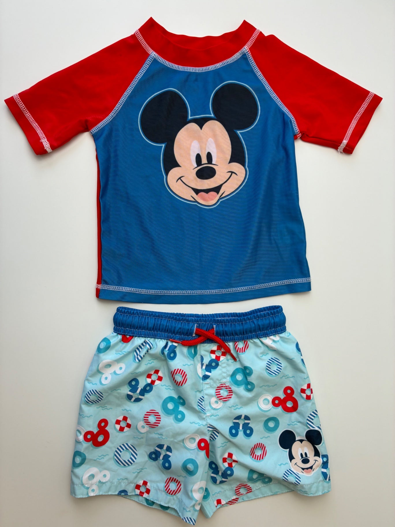 Disney 2 Piece Ensemble - Blue Mickey Mouse Swim Shirt + Inner Tube Swim Trunks | size 18 Months