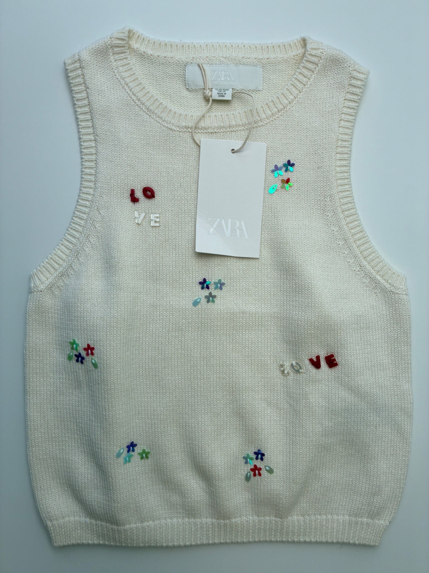 Zara Sweater - Cream Sequin Knit Vest | size 12/13