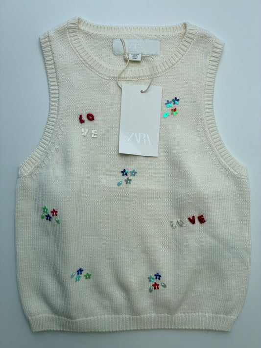 Zara Sweater - Cream Sequin Knit Vest | size 12/13