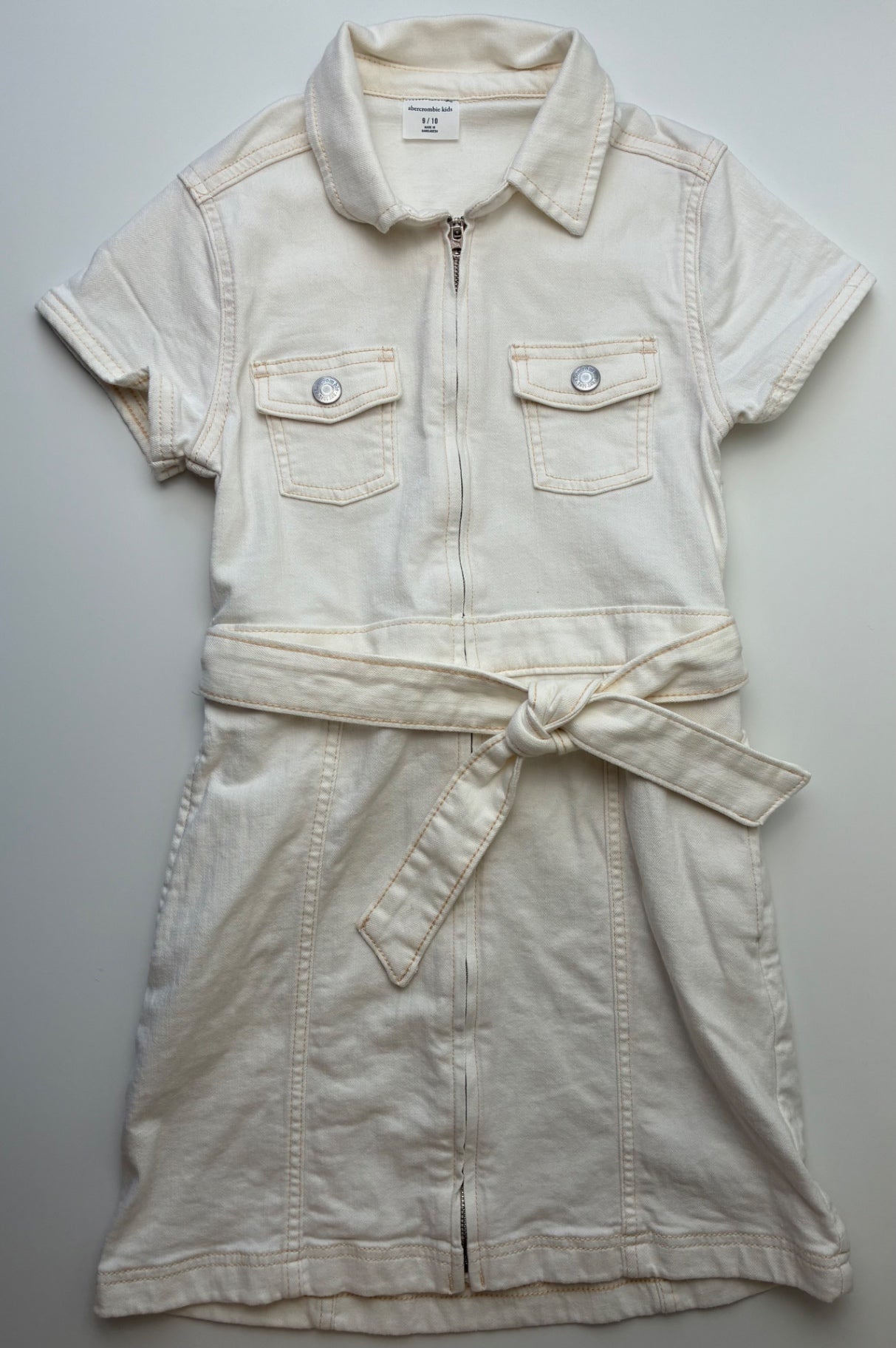 Abercrombie Kids Dress - White Faux Denim + Belted | size 9/10