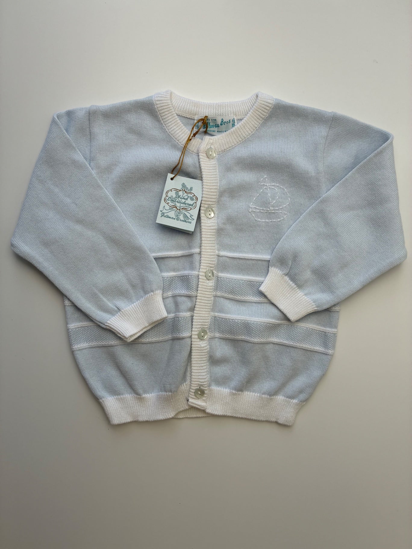 Feltman Brothers Sweater - Blue Hand Embroidered 100% Cotton Cardigan | size 24 Months
