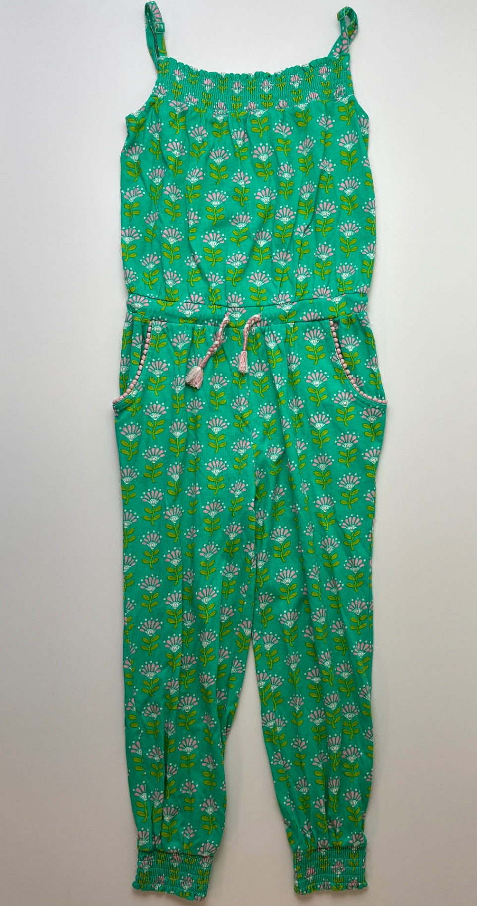 Boden Jumpsuit - Green Floral + Sleeveless | size 8/9