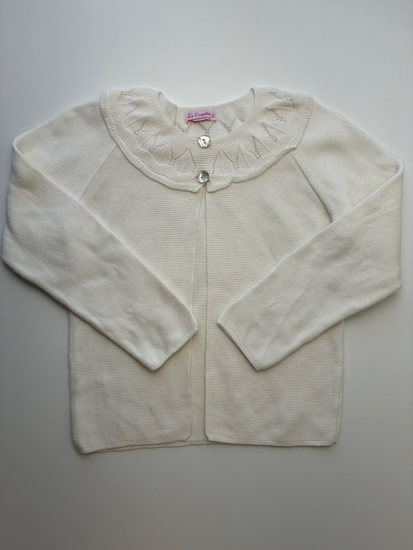 La Coqueta Sweater - White 100% Cotton Cardigan | size 8