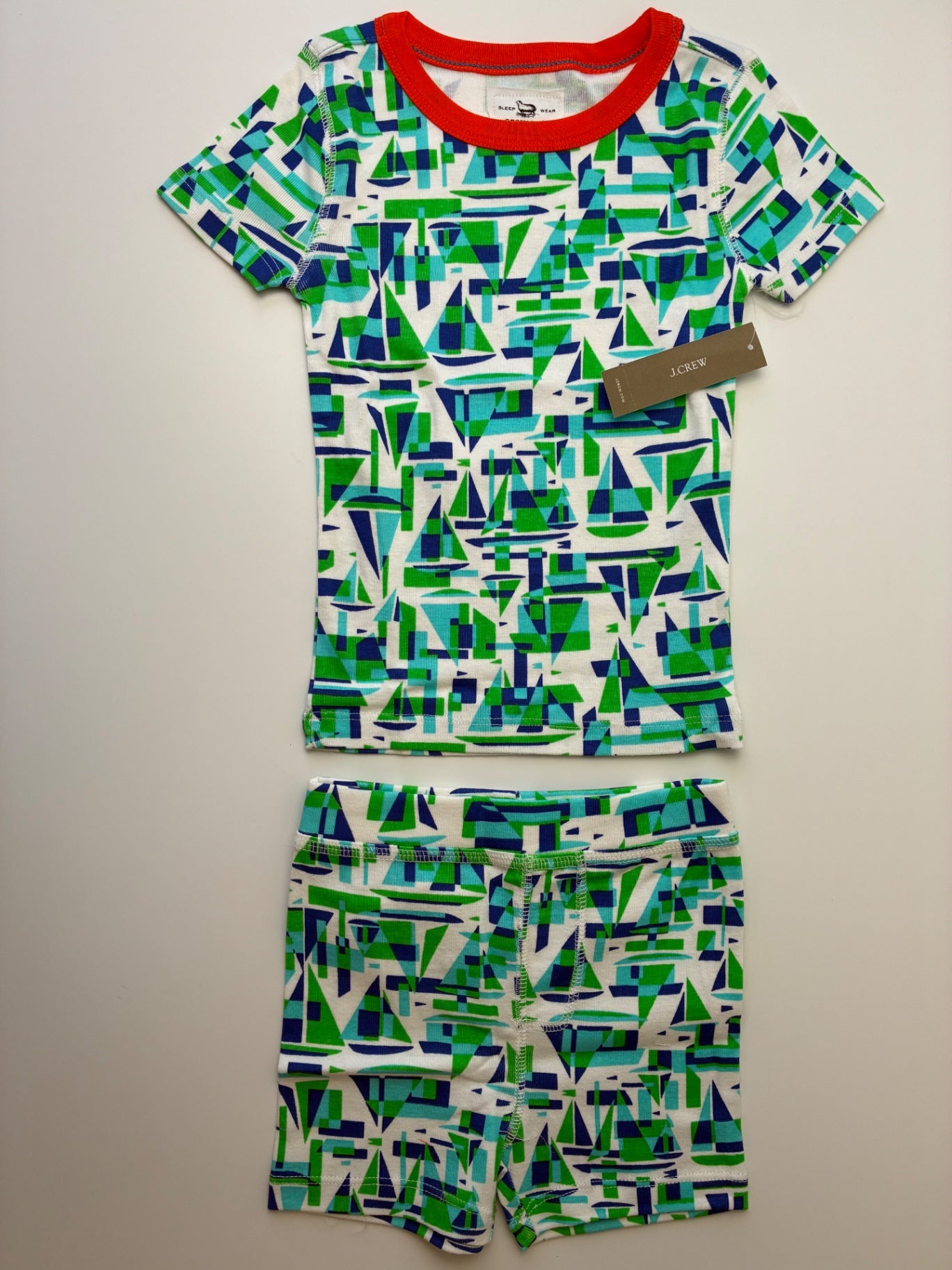 Crewcuts 2 Piece Ensemble - Green Sail Boat T-Shirt + Shorts Pajamas | size 2T