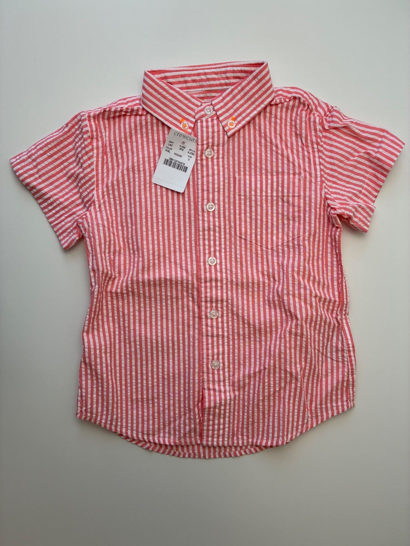 Crewcuts Shirt - Pink Seersucker Short Sleeve Button Down | size 2T